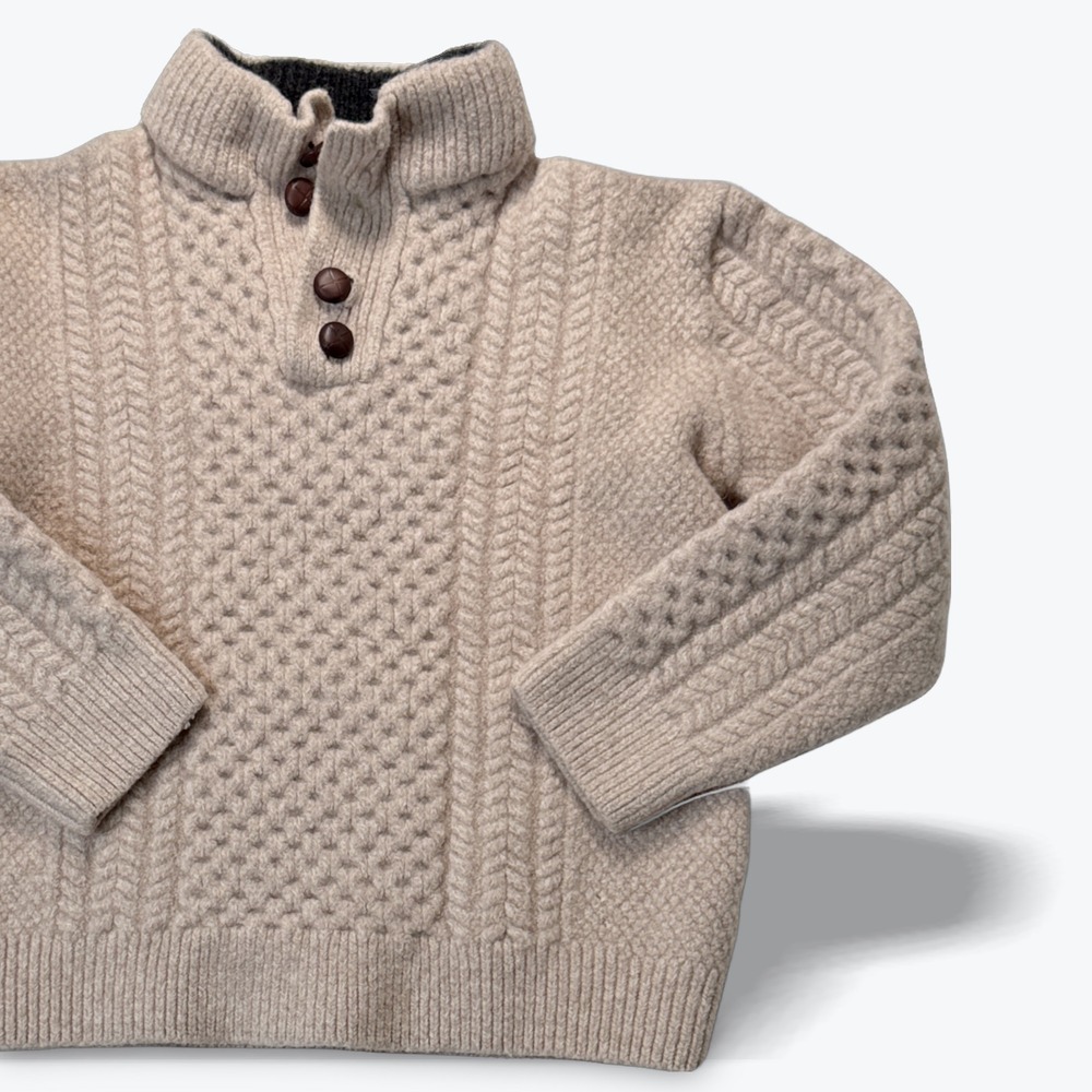 VTG Shades of Aran Sweater Ireland 80s Merino Wool Cable Knit Oatmeal XL Fits XS
